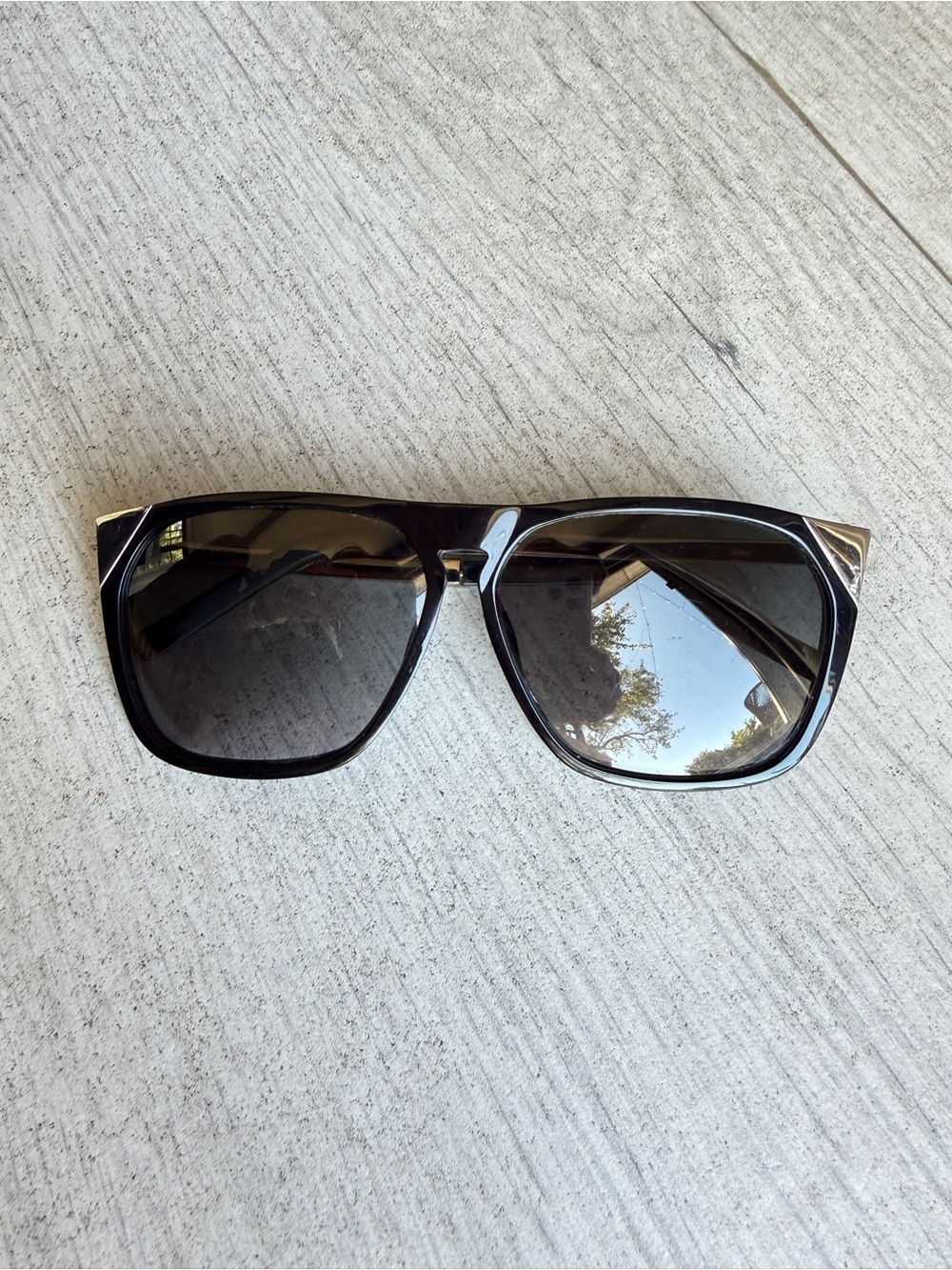 Saint Laurent 3L black square sunglasses with silver corner accents